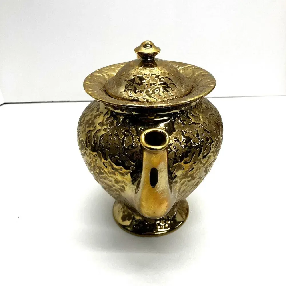 Weeping Gold Pitcher Set 22KT Teapot and Two Vases Elynor China MCM 1960s